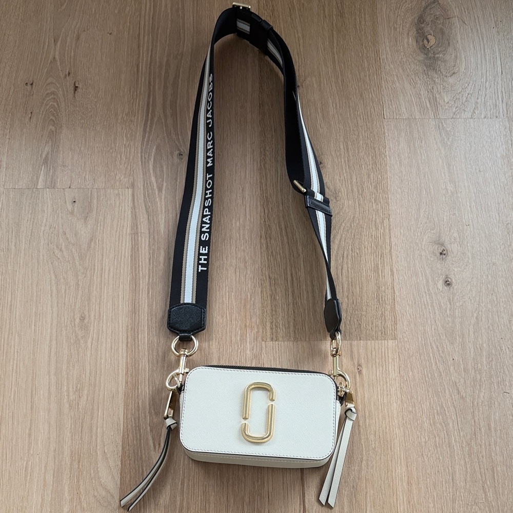Marc Jacobs Cream Crossbody Bag with Black Strap